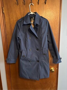Women's Navy Double-Breasted Trench Coat - Classic Lightweight Outerwear